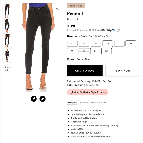 grlfrnd denim size guide